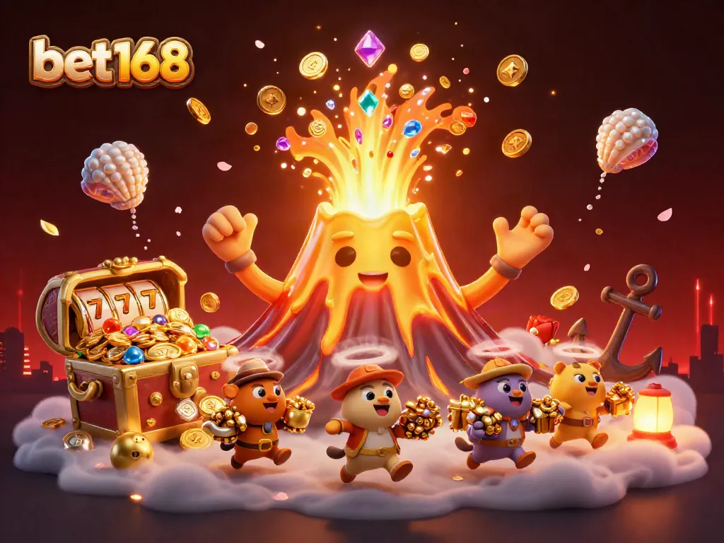 Experience the thrilling excitement of bet168 with dynamic golden volcano and treasure elements.