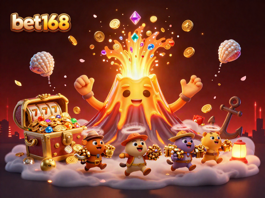 Experience the thrilling excitement of bet168 with dynamic golden volcano and treasure elements.