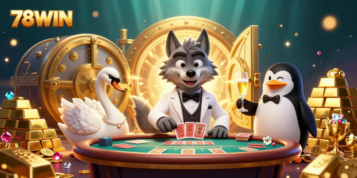 Experience thrilling moments with 78WIN at the baccarat table in a lavish 3D illustration.