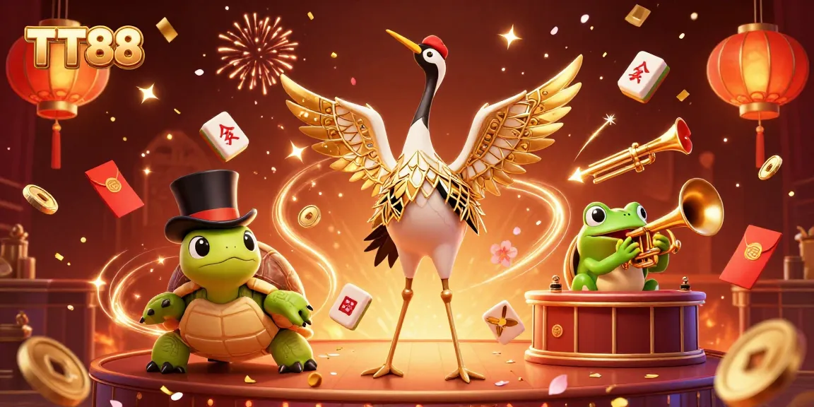 Experience TT88's vibrant casino scene with jubilant characters and festive gambling elements.