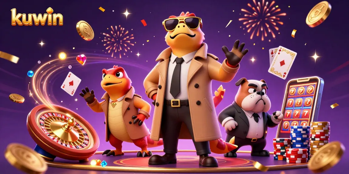 Kuwin's vibrant VIP casino lounge scene, featuring raptors in disguise and a bulldog bouncer amidst dazzling gaming elements.