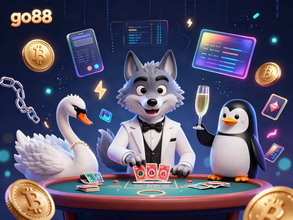 Experience thrilling baccarat action at go88 with a stylish wolf dealer, elegant swan, and sophisticated penguin.
