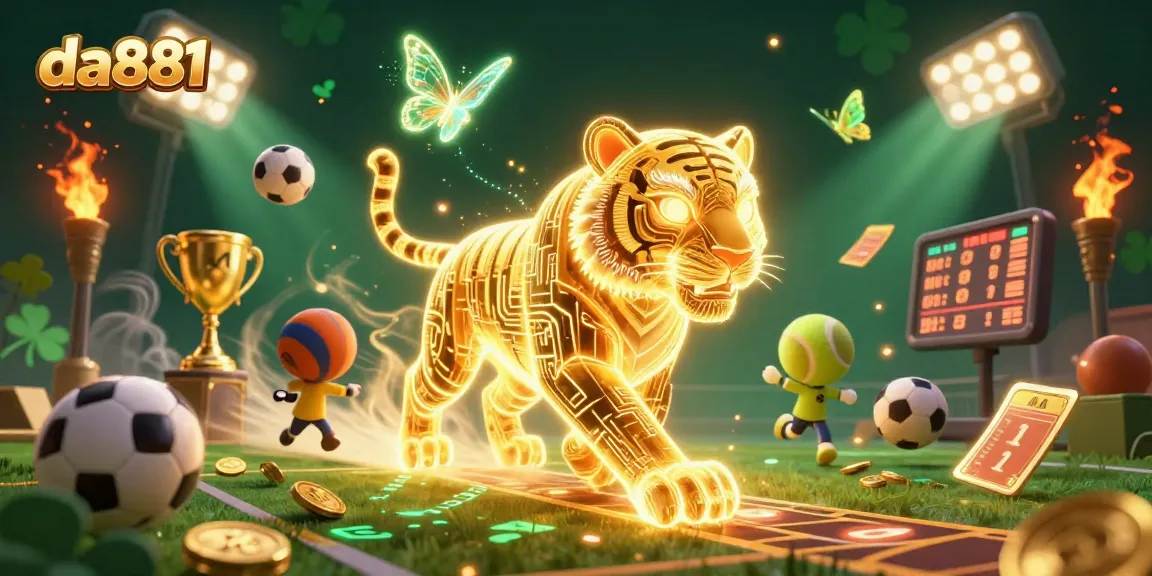 Experience winning thrills and jackpots at da881 with vibrant golden tiger and sports elements