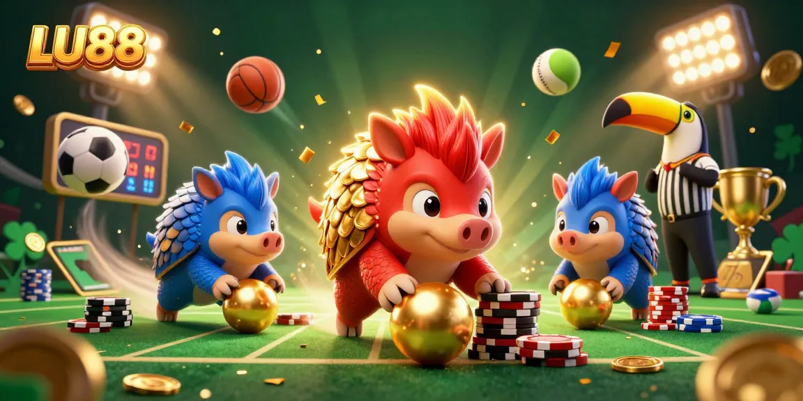 Experience thrilling gaming action at LU88 as rival pangolins compete amidst dynamic sports elements.