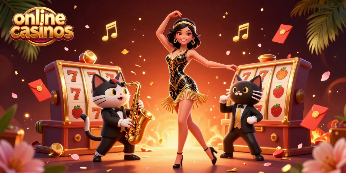 Engage with thrilling online casinos featuring 3D characters, vibrant slots, and festive confetti.