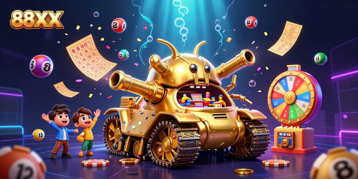 Engage in thrilling casino action with 88XX inside a golden beetle tank bursting with excitement.