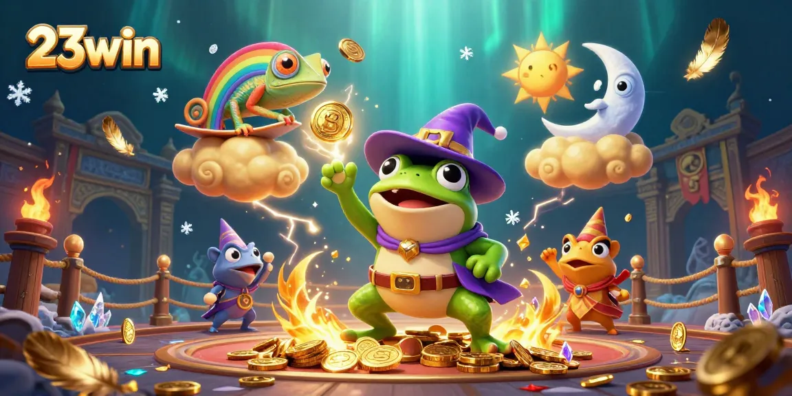 Experience the excitement of 23win with a magical scene of a storm of coins and vibrant characters.