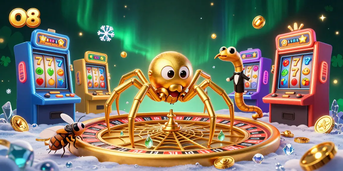 O8 gamblers placing bets in a vibrant casino setting illustrated with a roulette wheel and slots.