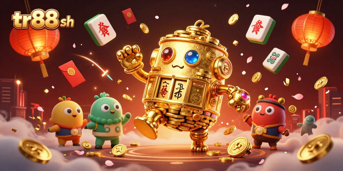 Experience the vibrant energy of tr88 sh with a golden golem in a dazzling casino scene.