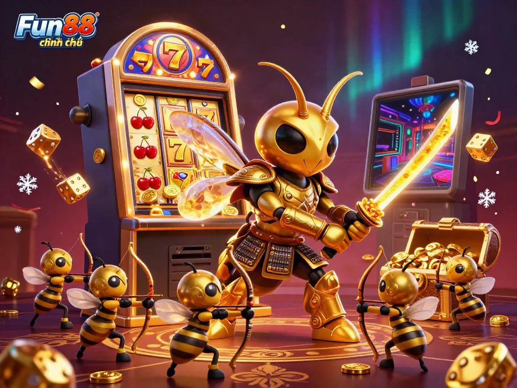 Experience thrilling gameplay at Fun88 chính thức with a dazzling scene of animated characters and a jackpot explosion.