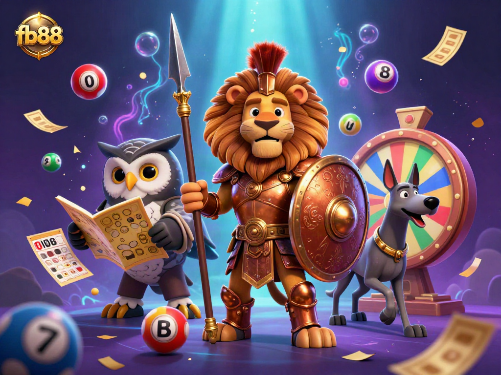 Engage with fb88's vibrant gaming illustration featuring dynamic characters and lively game elements.