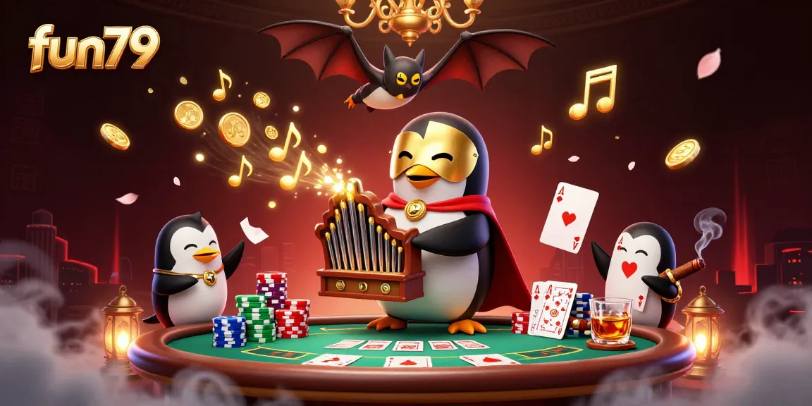 Experience the thrill of fun79 with golden coins raining down in a vibrant casino scene.