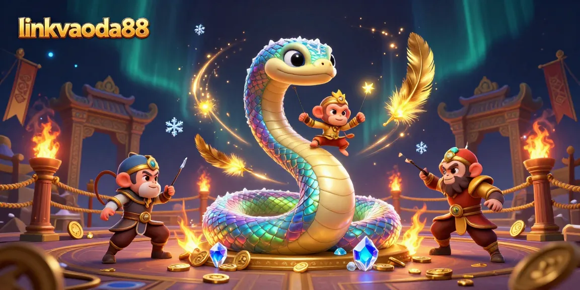 Engage with linkvaoda88 in a vibrant 3D illustration showcasing casino action and magical elements.