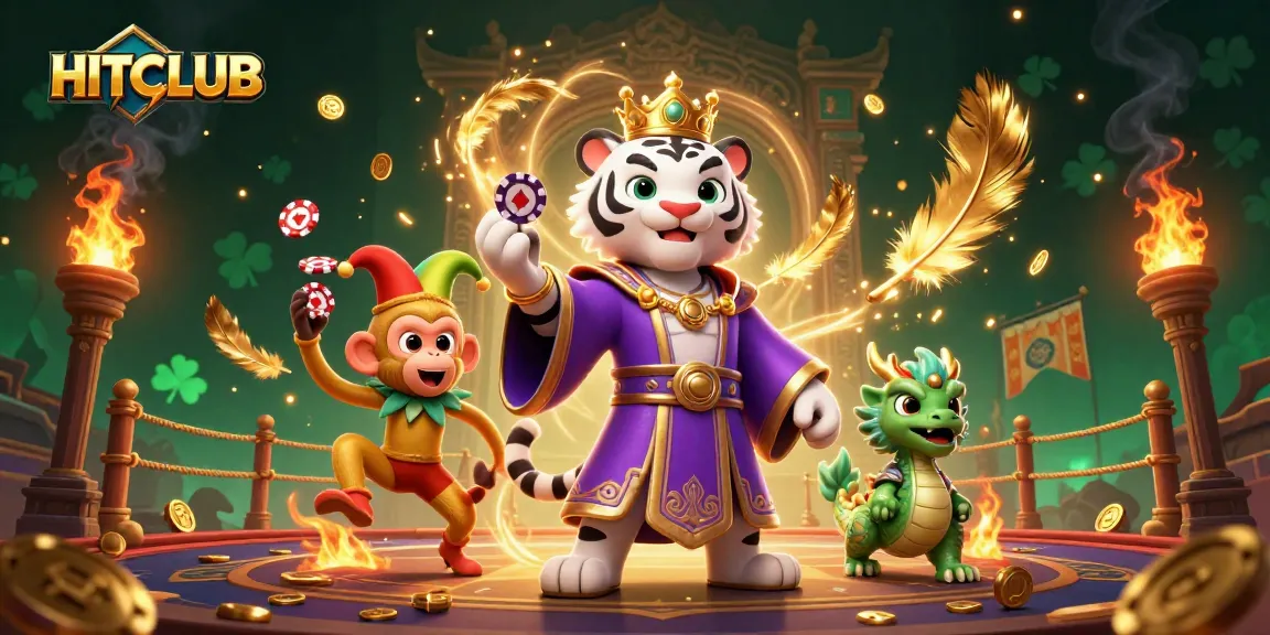 Engage in vibrant gameplay at HITCLUB, where a white tiger and golden monkey enhance your betting thrill.