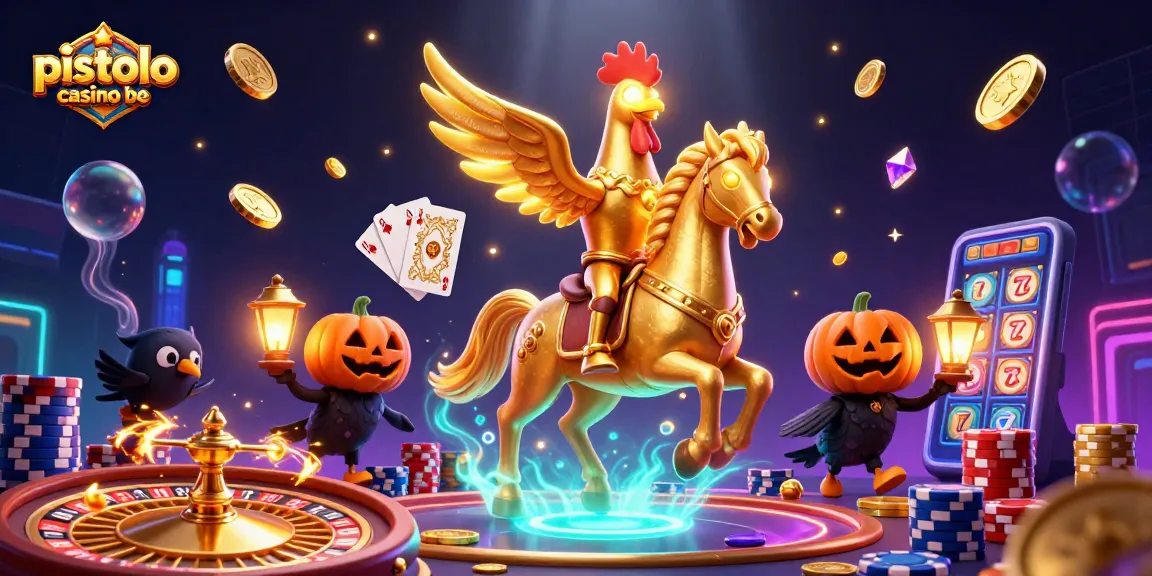 Pistolo casino be: speel spannende games met gouden munten en kleurrijke fiches in een levendig casino.