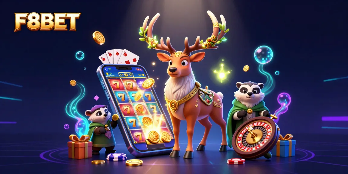 Play slots at F8BET with vibrant graphics and enchanting characters in a dynamic casino scene.