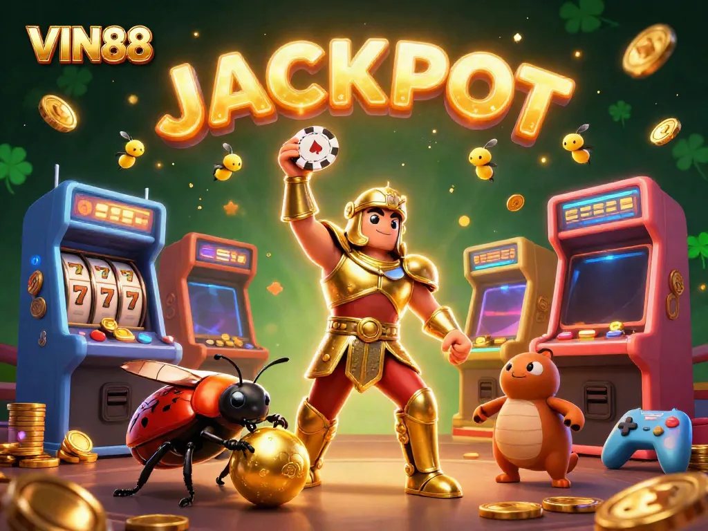 Experience the thrill of winning with VIN88's vibrant 3D casino scene featuring charismatic characters and glowing game elements.