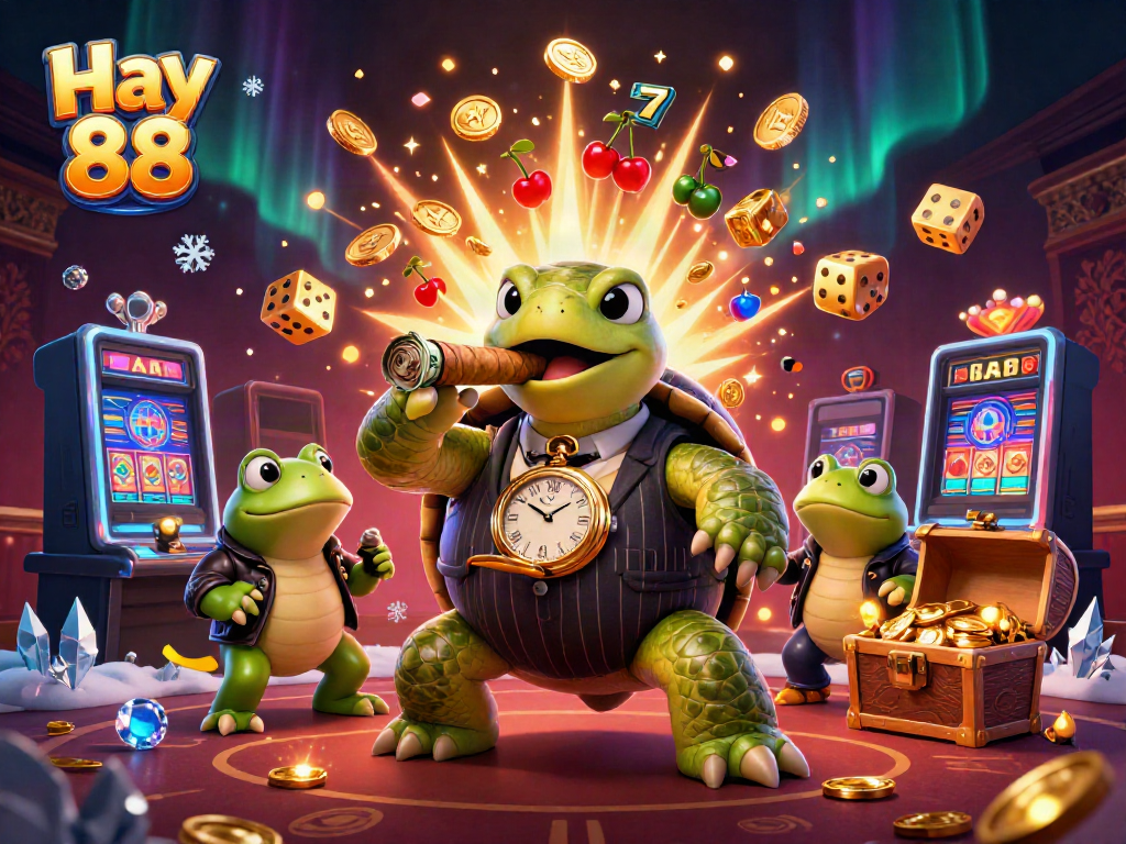 Experience the thrill of gaming at Hay 88 with 3D characters in an explosive casino scene.