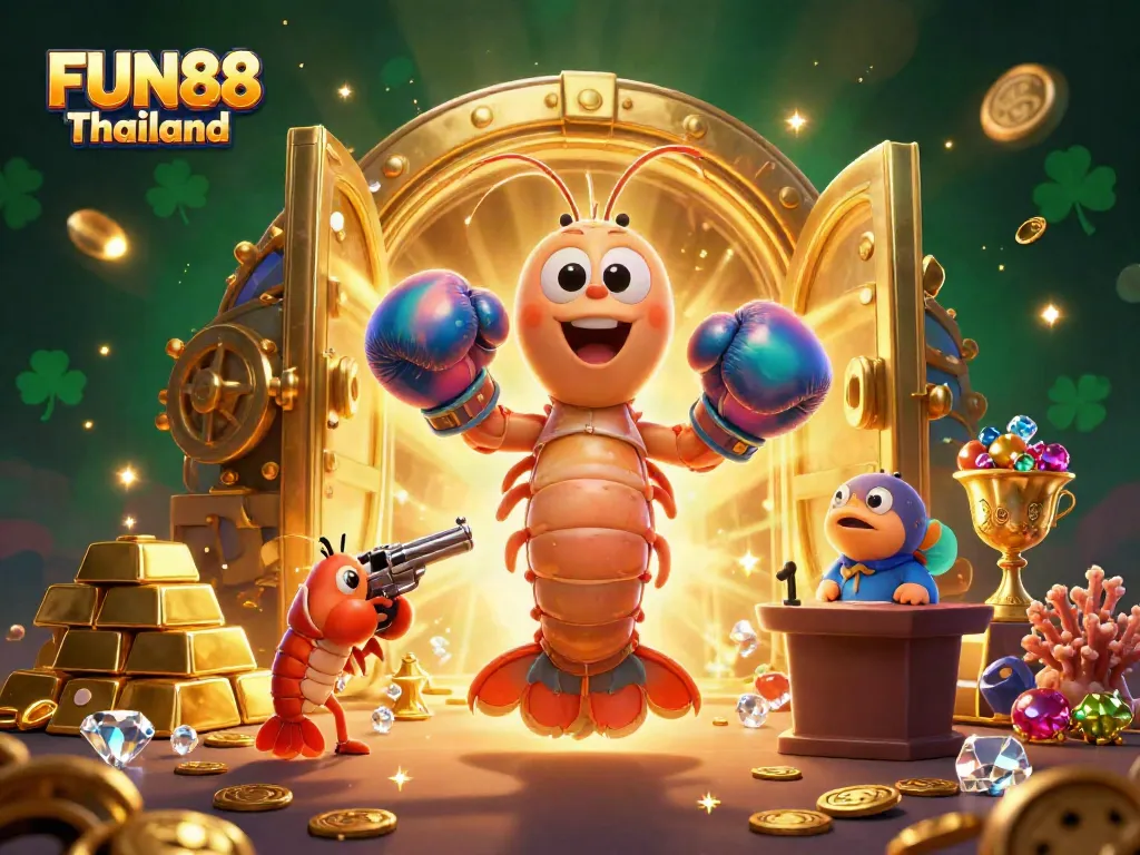 Experience the excitement of FUN88 Thailand with vibrant characters in a casino-themed illustration.