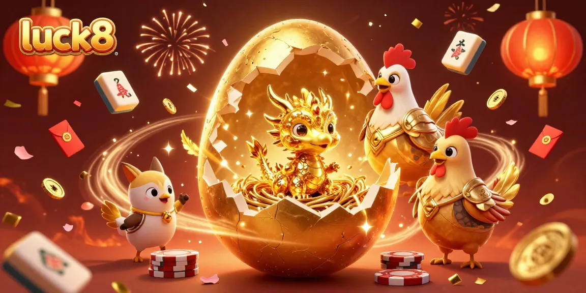 Win big with luck8 in an enthralling 3D casino world where a golden dragon hatches from an egg on poker chips.