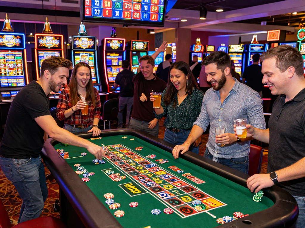 Casino oxbet players winning at roulette table in a vibrant gaming environment.