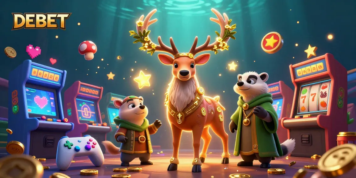 Experience the excitement of DEBET with a Celtic druid stag and a wise badger amidst vivid casino themes.