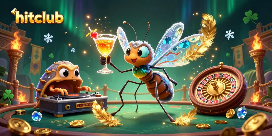 hitclub mascot frozen in amber, alongside trilobite DJ creating an exciting casino atmosphere