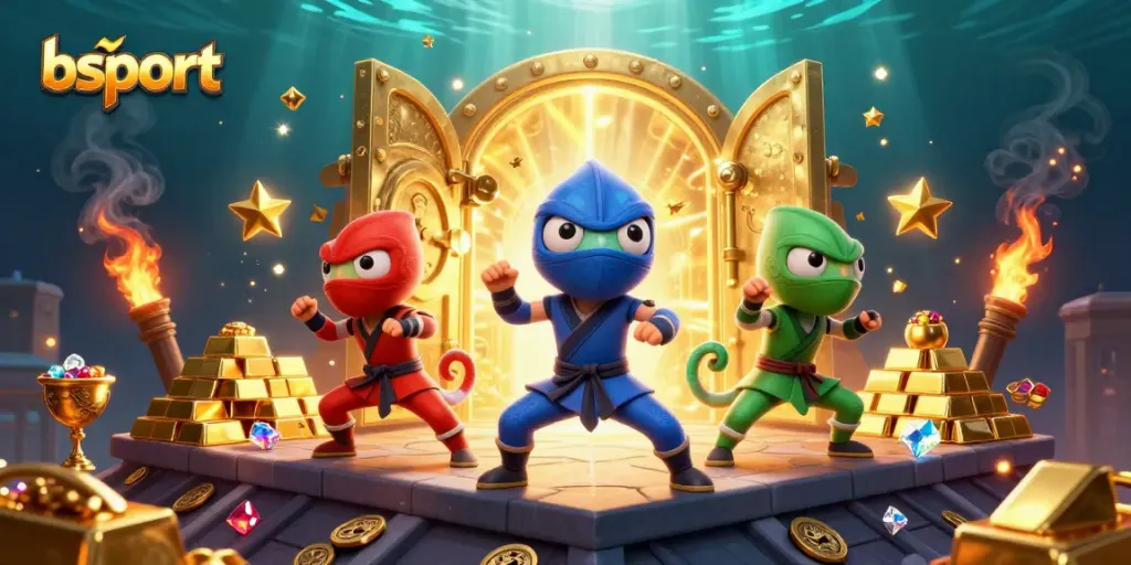 Bsport delivers high-energy online casino action with a chameleon team showcasing dynamic martial arts amidst treasure vaults.