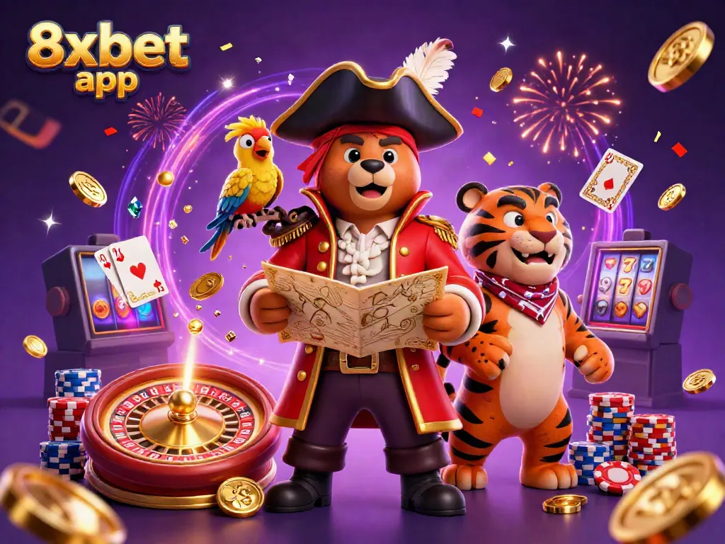 Experience thrilling gameplay with the 8xbet app as pirate characters dive into a world of casino excitement.