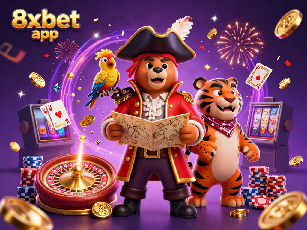 Experience thrilling gameplay with the 8xbet app as pirate characters dive into a world of casino excitement.