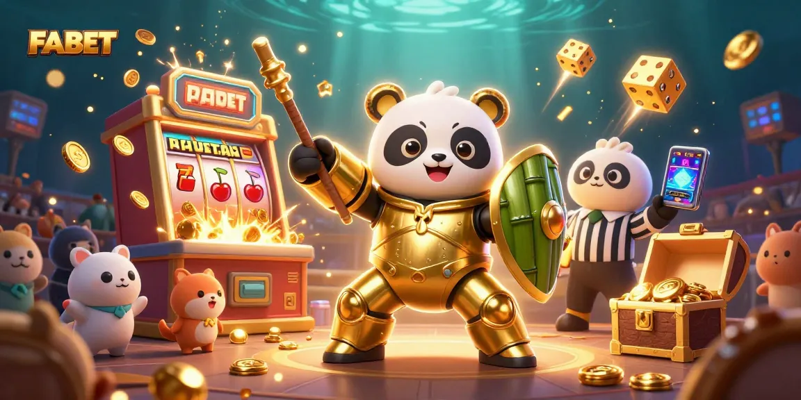 Join FABET in this vibrant 3D illustration showcasing an energetic casino atmosphere with jackpots and excitement!