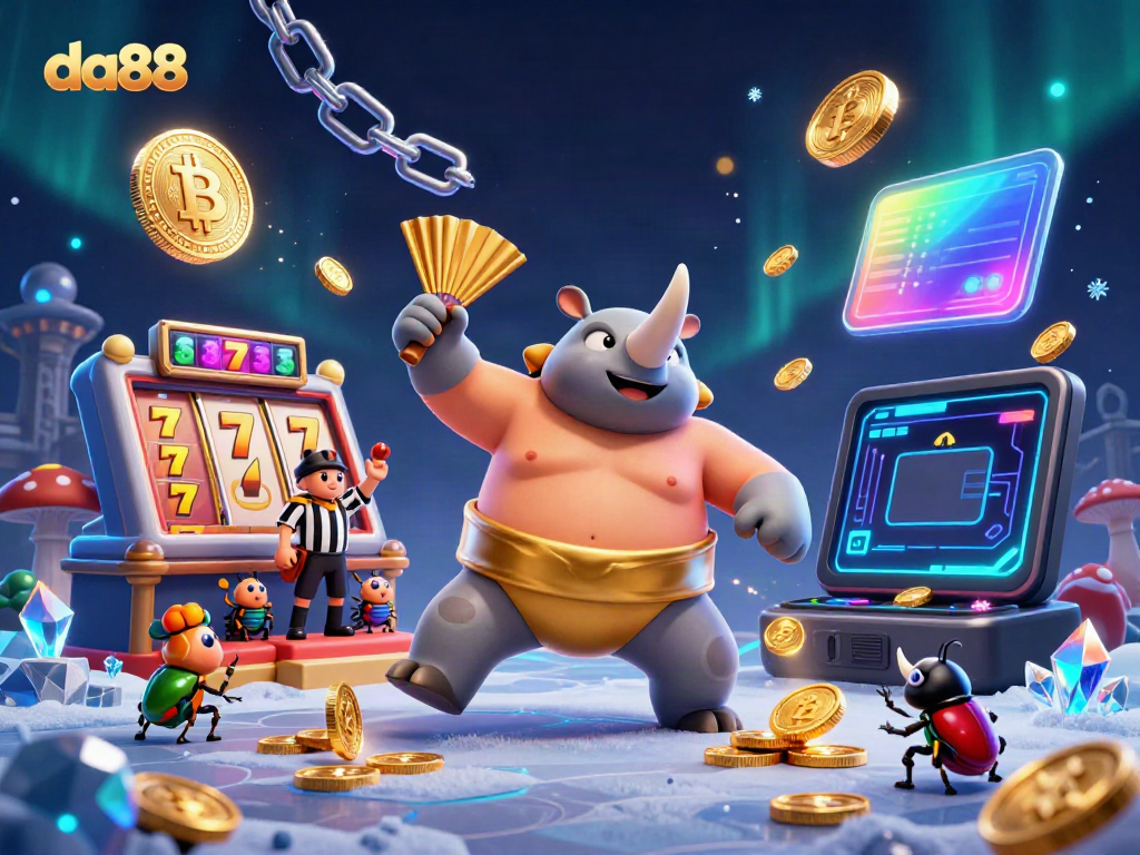 Engage with da88's thrilling slot games featuring the powerful sumo beetle, glowing coins, and dynamic casino elements.