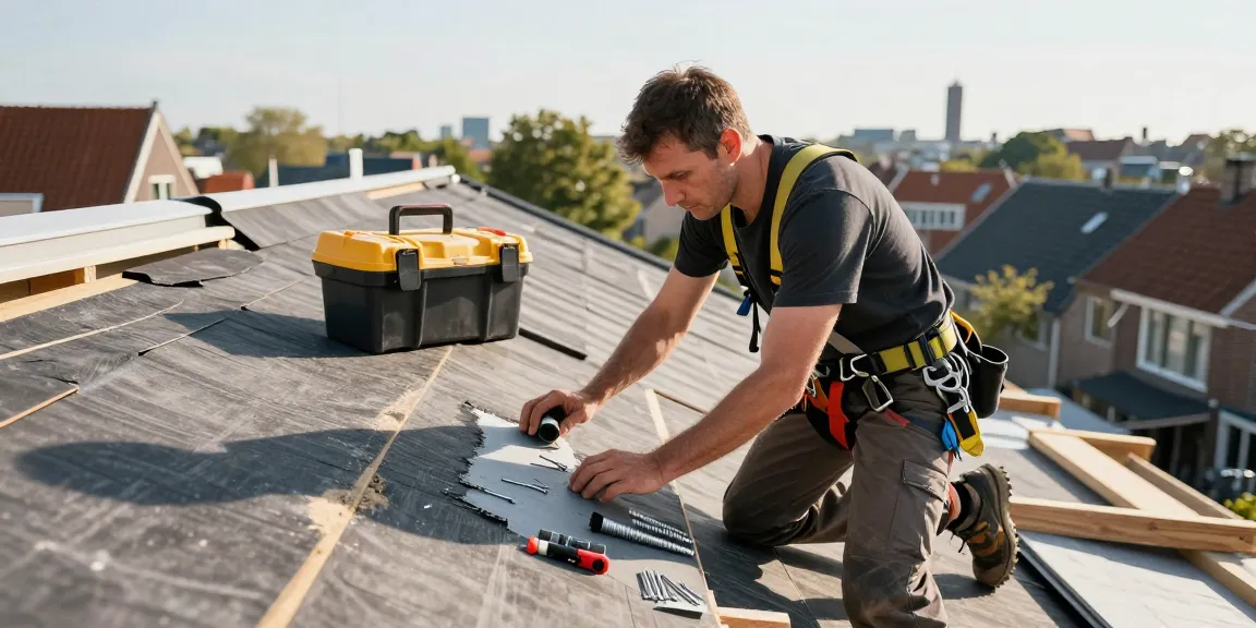 Expert dakdekker den haag inspecting residential roof with tools and skyline view.