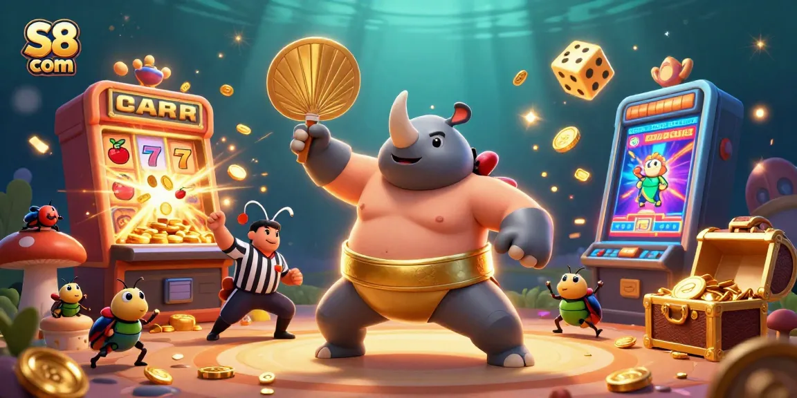 Experience the excitement of S8 com with a thrilling jackpot scene featuring vibrant characters and casino elements.