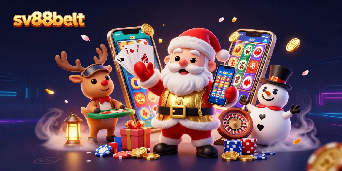Experience the thrill of sv88bett with Santa, his reindeer, and snowman amidst a lively casino scene