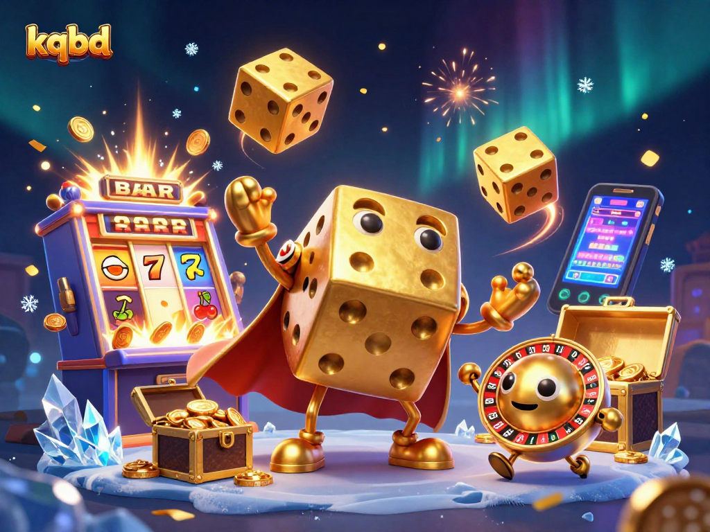 Experience kqbd with vibrant energy, showcasing golden dice characters amid explosive casino elements.