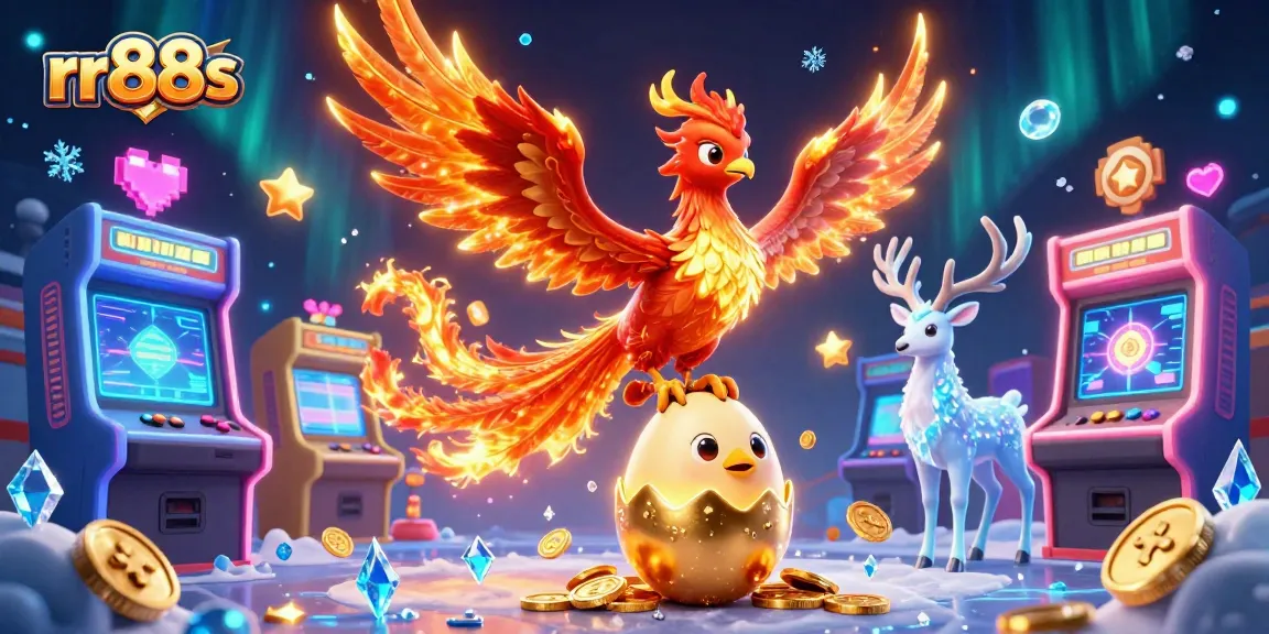 rr88s captivates players with a stunning scene featuring vibrant phoenix characters and lively gaming elements.