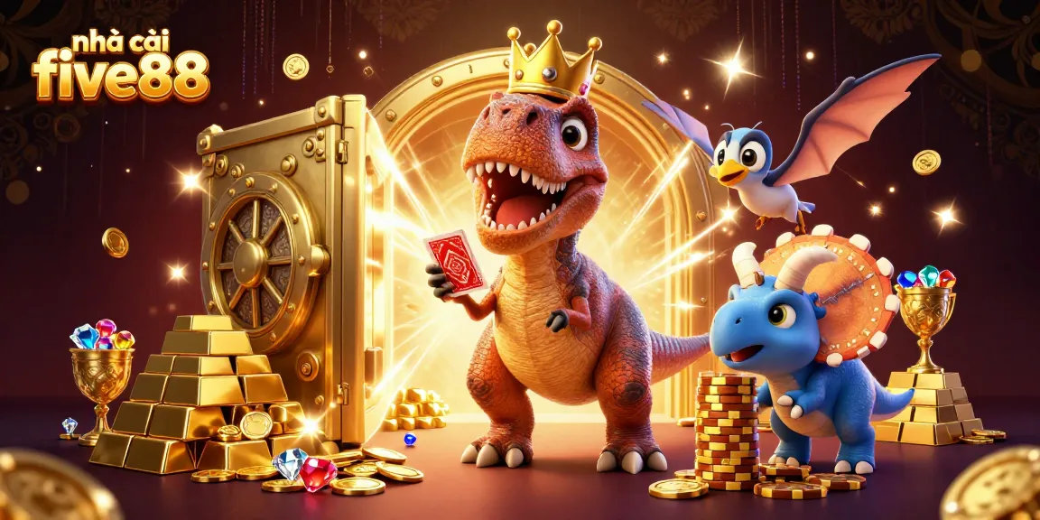 Experience thrilling wins at nhà cái five88 with a T-Rex and friends amid dazzling casino chaos.