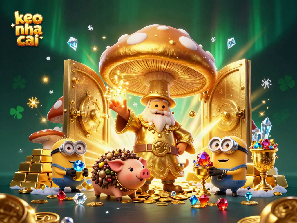 Experience magical wins with keo nha cai as our golden wizard and treasure-seeking pig navigate an enchanted casino.