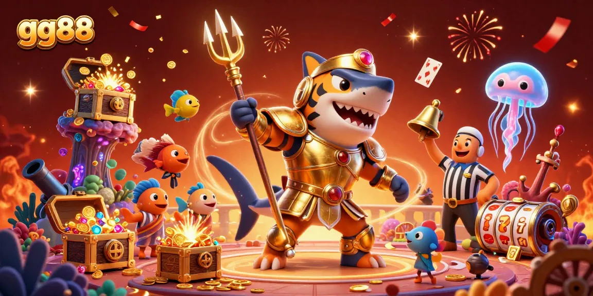 Join the gg88 action in this vibrant underwater casino scene featuring thrilling games and celebratory elements.