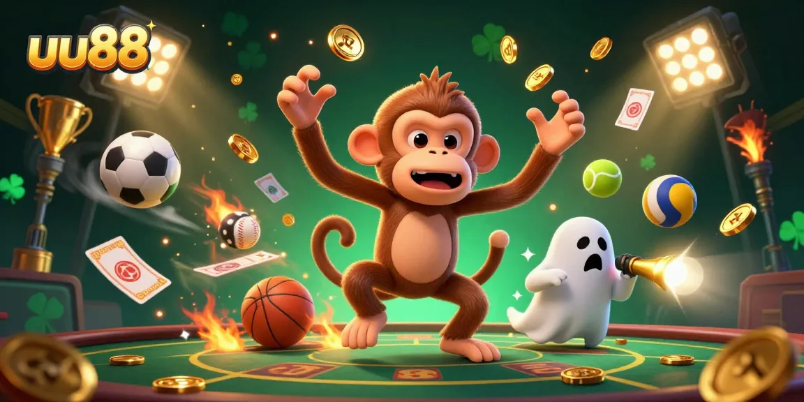 Join the fun with uu88's ghostly adventure in a vibrant haunted casino scene.