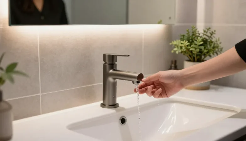 Premium gunmetal badkamerkraan in moderne badkamer met stijlvolle afwerking en luxe uitstraling.