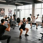 Prime Pharma Steroiden Winkel: Diverse bodybuilders trainen in een moderne sportschool met gewichten en apparatuur voor spieropbouw.