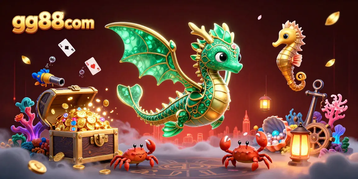 Experience thrilling gaming adventures with gg88com's vibrant casino illustration featuring a sea dragon.