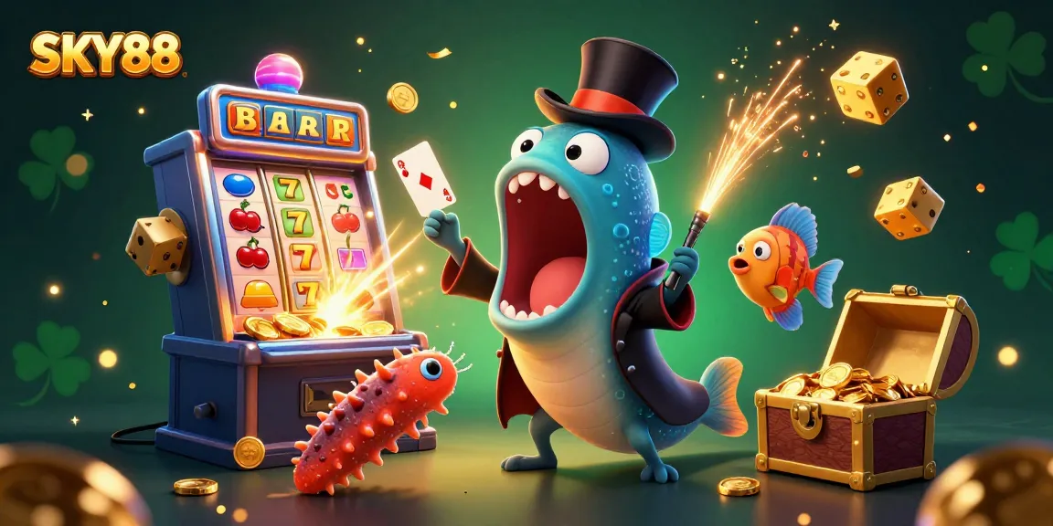 SKY88 showcases a vibrant 3D illustration of casino elements, enhancing the gambling experience.