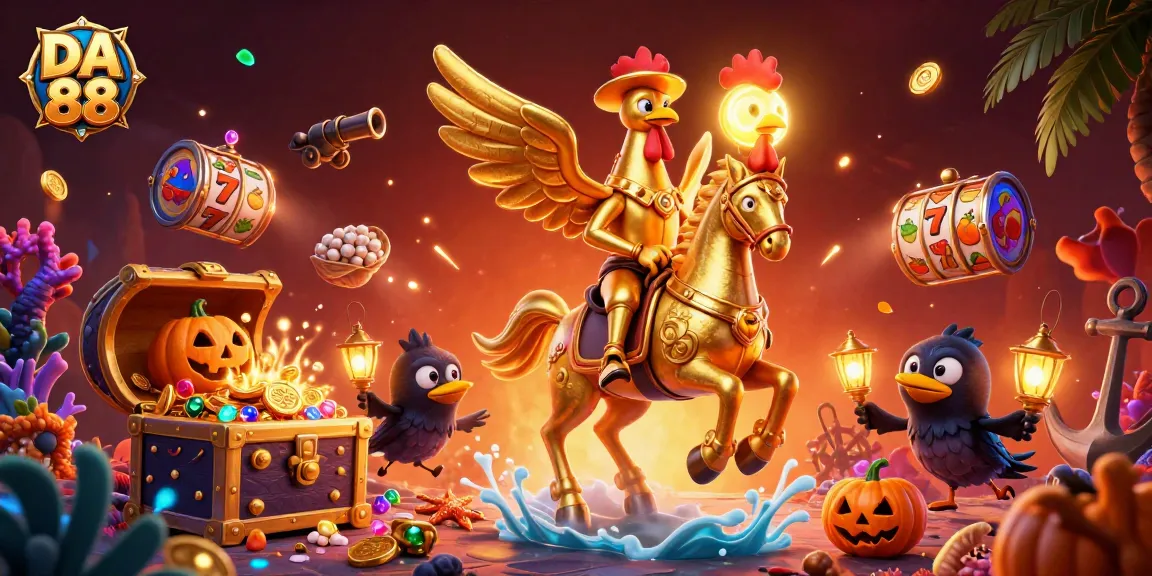 Experience the thrill of DA 88 with this vibrant casino-themed illustration featuring dynamic characters and game elements.