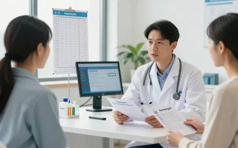 Patient consulting about Genotropin in a modern medical clinic
